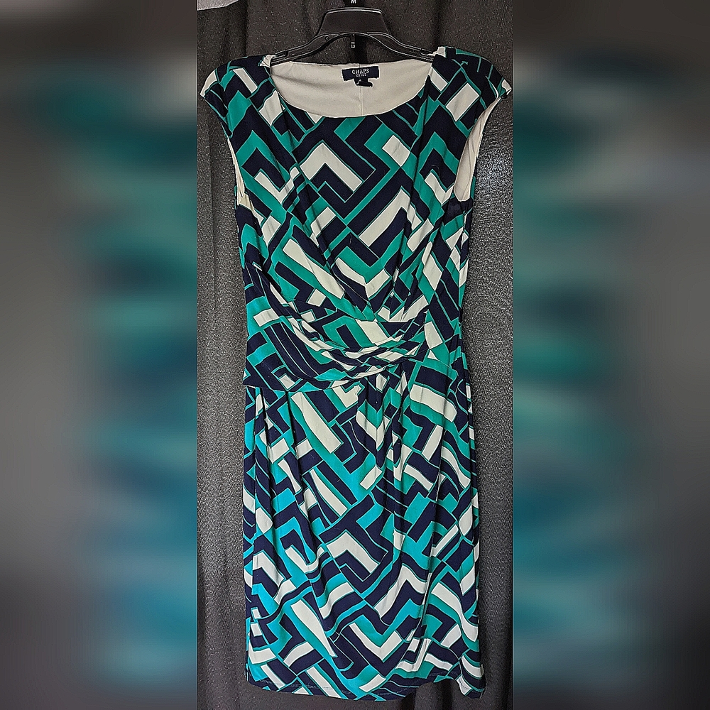 Chaps dress green and navy abstract pattern size M